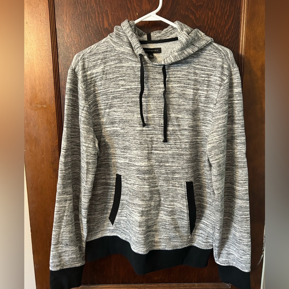 Banana Republic Gray and Black medium Men's Hooded sweatshirt
